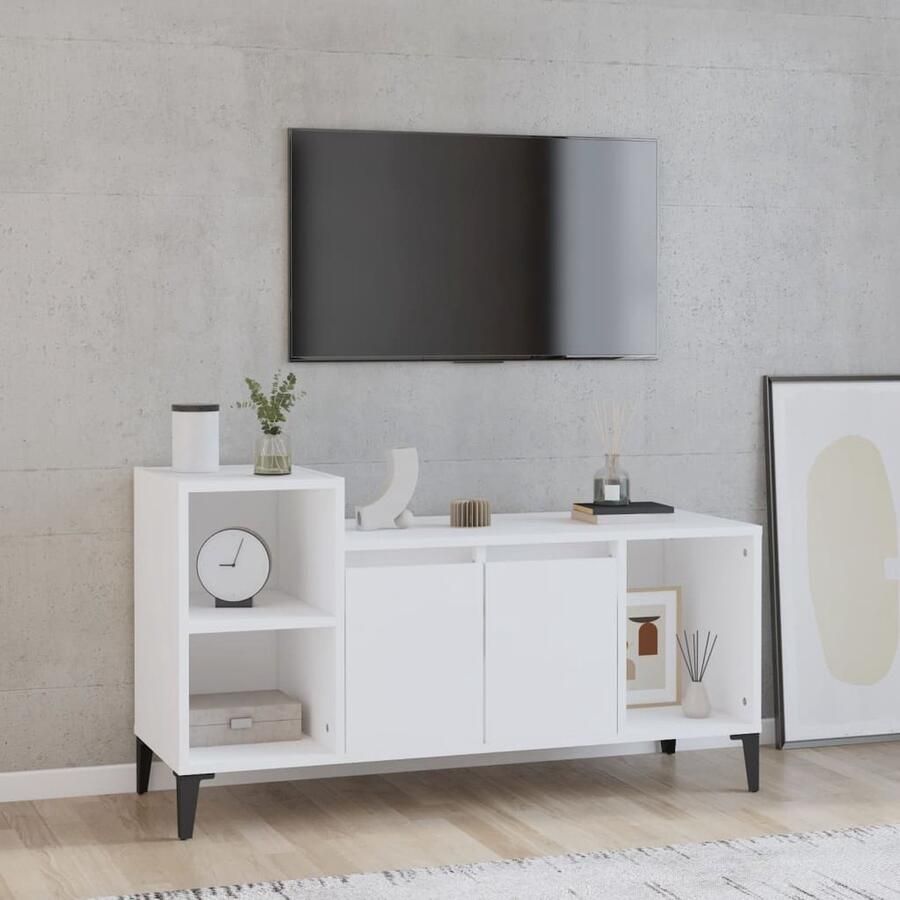 VidaXL Tv-meubel 100x35x55 cm Wit Bewerkt Hout Tv Kast Tv Meubel Salontafel Houten Tv Kast Witte Tv Kast Opbergruimte Stevige Tv Kast Klassiek Design - Foto 2
