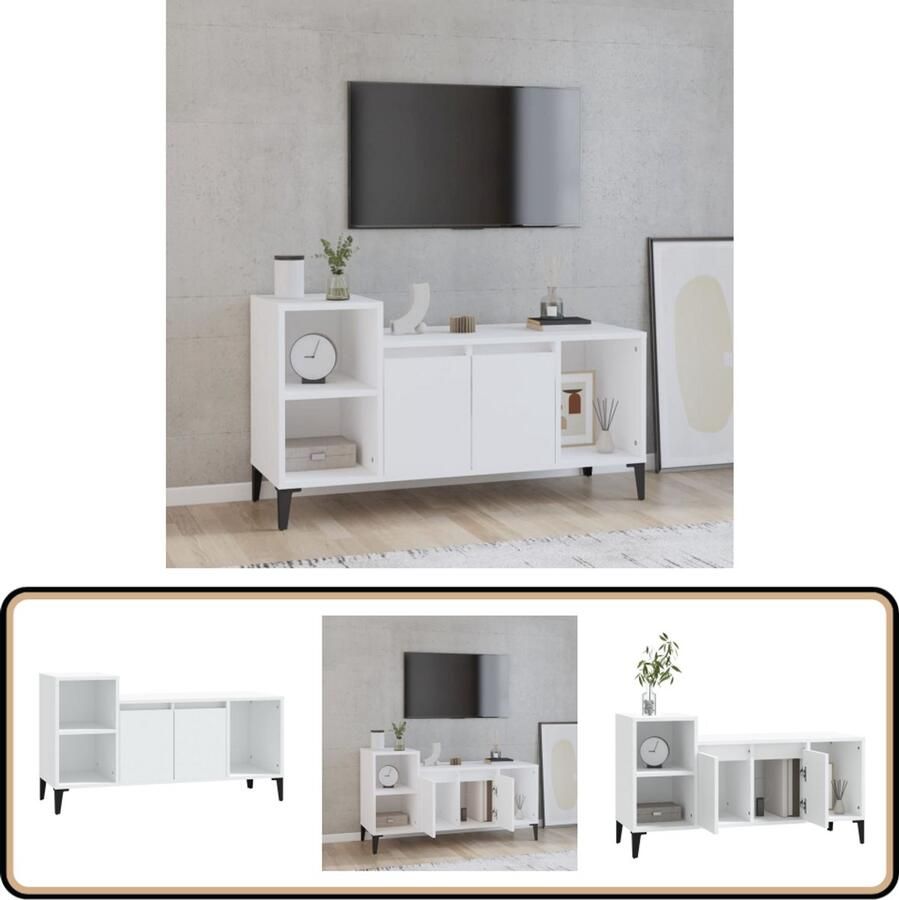 VidaXL Tv-meubel 100x35x55 cm Wit Bewerkt Hout Tv Kast Tv Meubel Salontafel Houten Tv Kast Witte Tv Kast Opbergruimte Stevige Tv Kast Klassiek Design