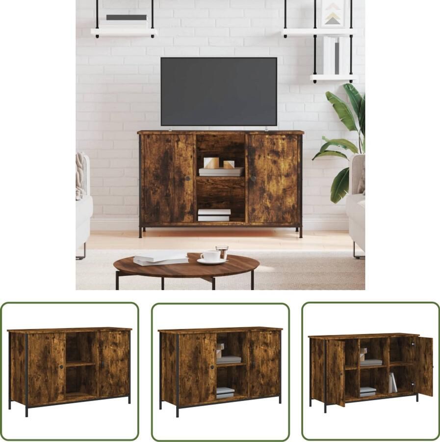 The Living Store TV-kast klassiek tv-kast Afmetingen- 100 x 35 x 65 cm Ken- gerookt eiken Montage vereist Tv Kast Klassieke Tv Kast Houten Tv Kast Tv Stand Media Kast