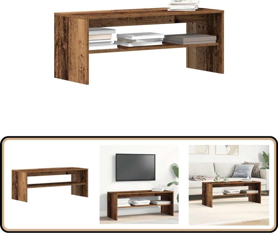 VidaXL Tv-meubel 100x40x40 cm oud houtkleurig Tv-meubel Houten Tv-kast Salontafel Media Kast Vintage Tv-stand - Foto 2