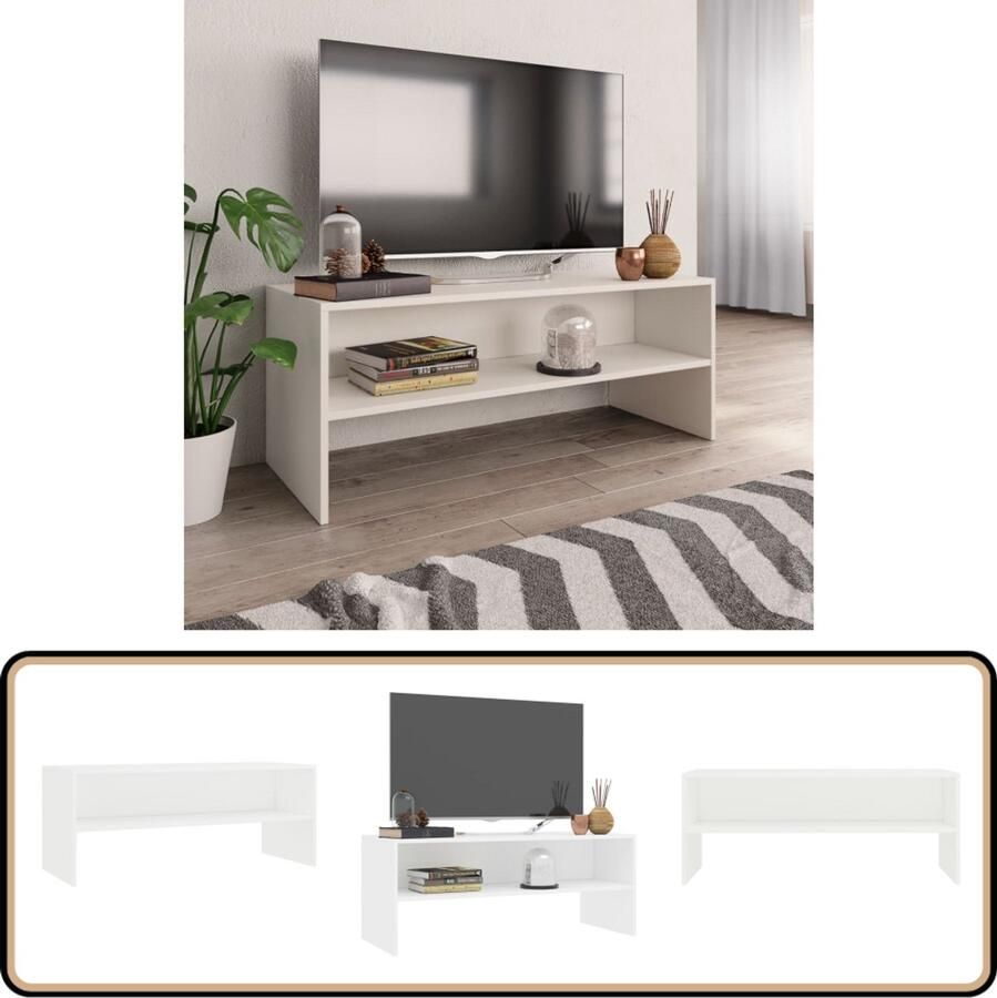 VidaXL Tv-meubel 100x40x40 cm Bewerkt hout Wit Tv-meubel Vintage Meubels Houten Tv-stand Witte Tv-kasten Salontafel Woonkamerdecoratie Media Kast Entertainment Center Compact Tv-meubel