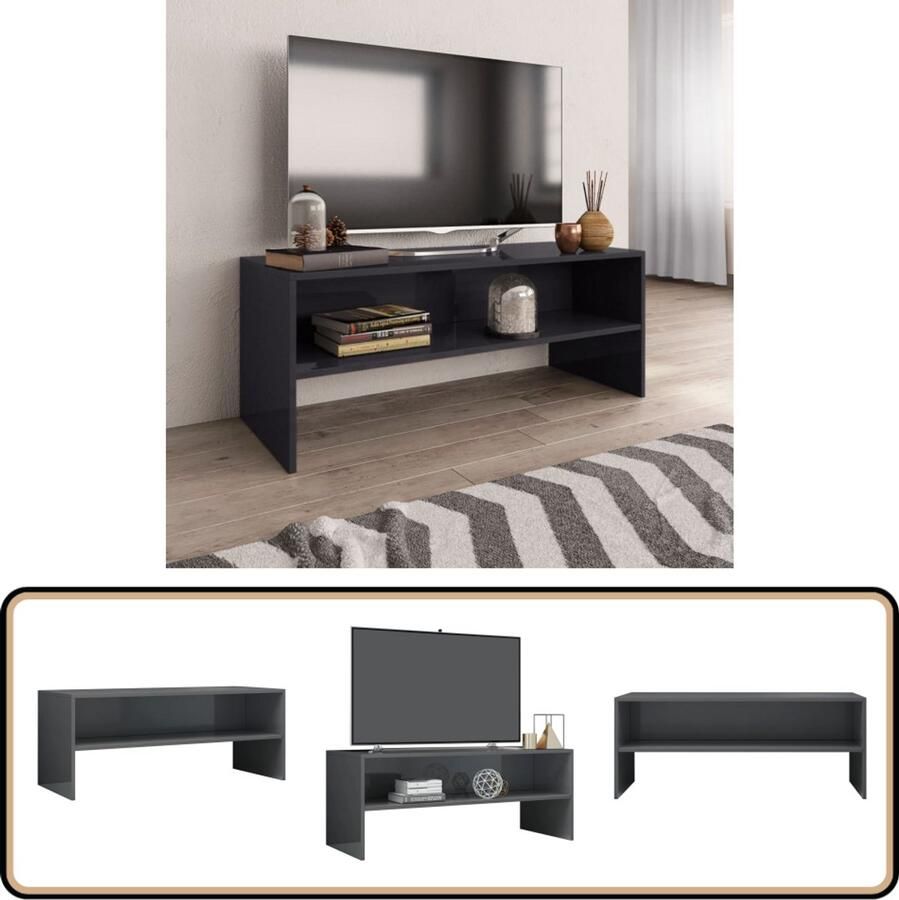 VidaXL Tv-meubel 100x40x40 cm Hoogglans Grijs Tv Kast Tv Meubels Houten Tv Kast Grijze Tv Kast Vintage Tv Kast
