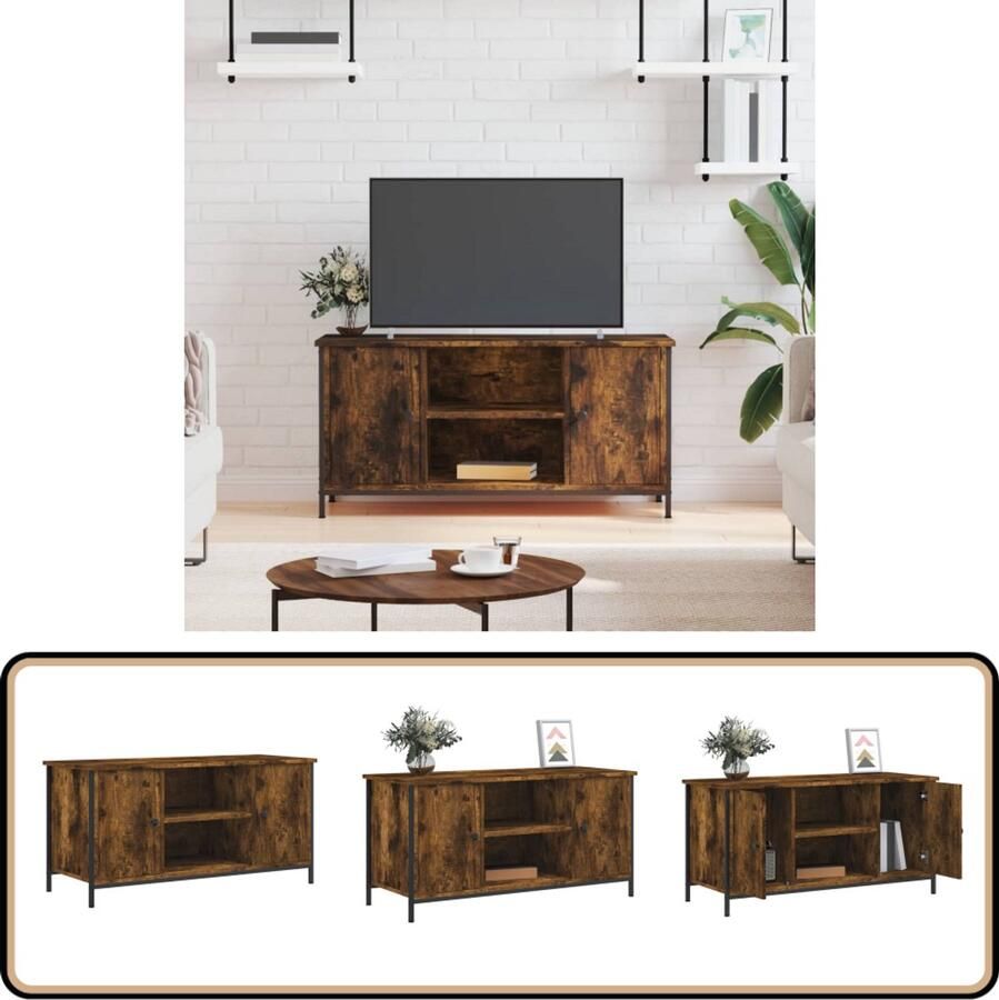 The Living Store Tv-meubel 100x40x50 cm bewerkt hout gerookt eikenkleurig Tv Kast Klassiek Tv Meubel Houten Tv Kast Bruine Tv Kast Gerookte Eiken Tv Kast - Foto 2
