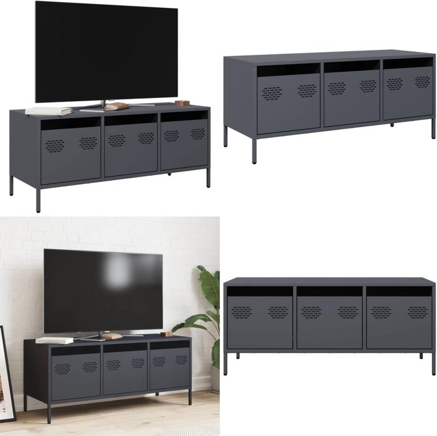 VidaXL Tv-meubel 101 5x39x43 5 cm koudgewalst staal antracietkleurig Tv-meubel Tv-meubelen Tv Kast Opbergkast
