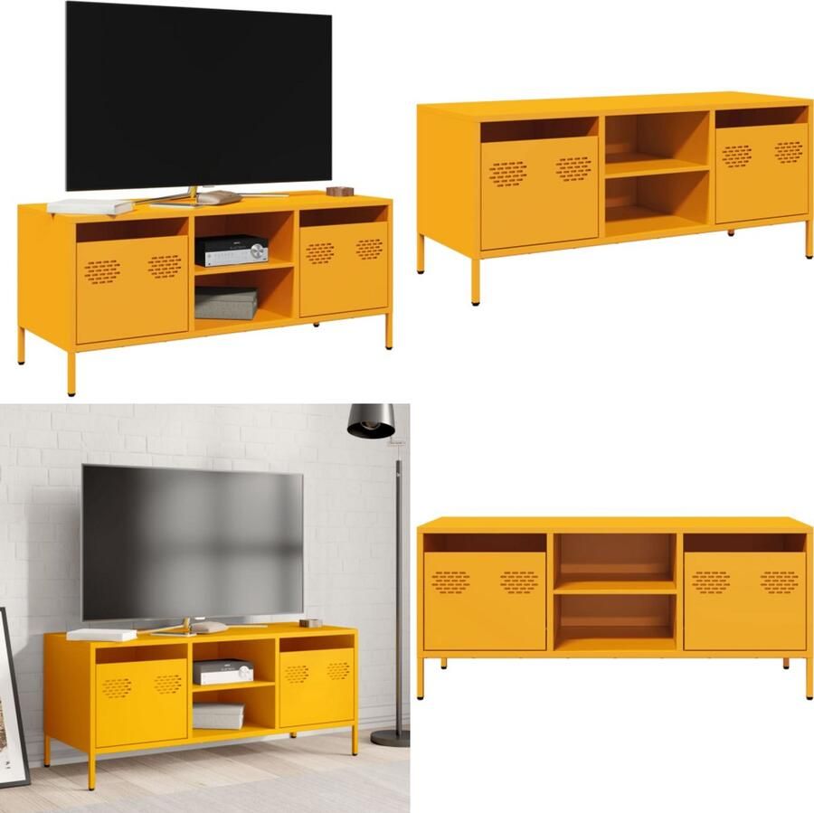 VidaXL Tv-meubel 101 5x39x43 5 cm koudgewalst staal mosterdgeel Tv-meubel Tv-meubelen Tv Kast Opbergkast