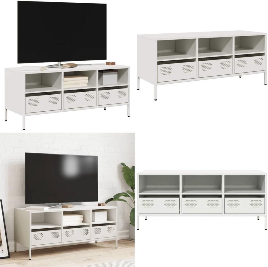 VidaXL Tv-meubel 101 5x39x43 5 cm koudgewalst staal wit Tv-meubel Tv-meubelen Tv Kast Opbergkast