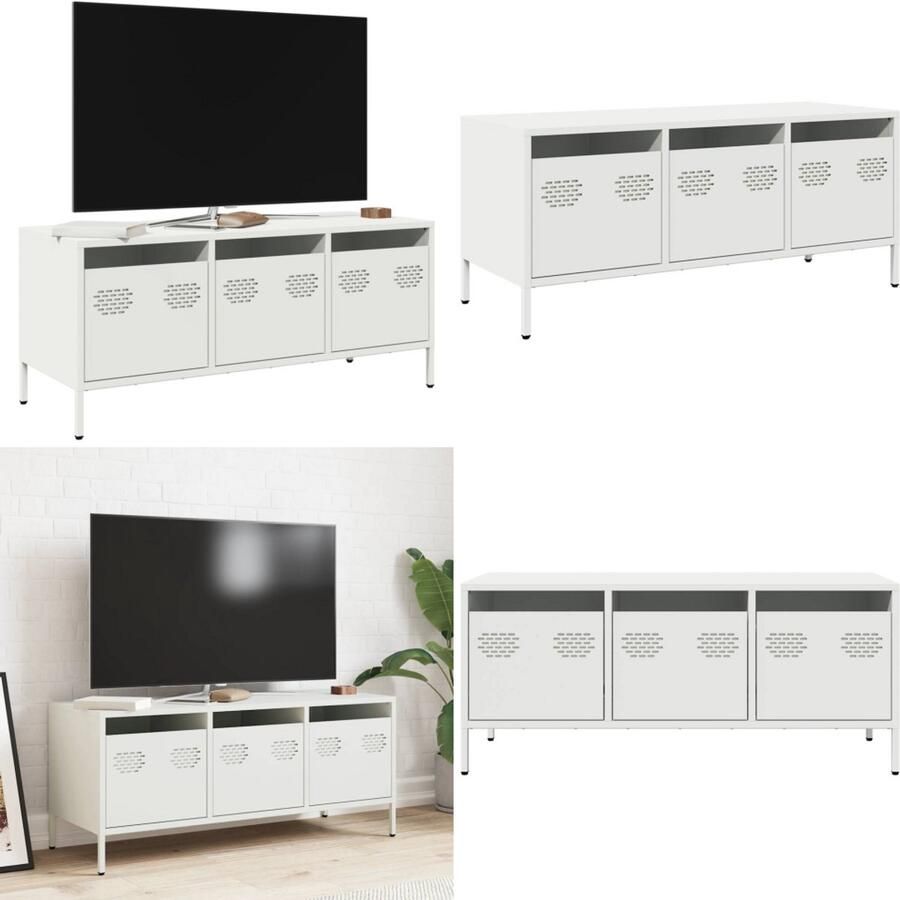 VidaXL Tv-meubel 101 5x39x43 5 cm koudgewalst staal wit Tv-meubel Tv-meubelen Tv Kast Opbergkast