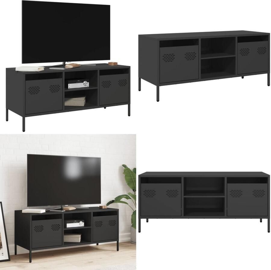 VidaXL Tv-meubel 101 5x39x43 5 cm koudgewalst staal zwart Tv-meubel Tv-meubelen Tv Kast Opbergkast