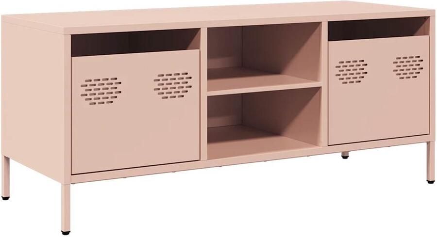 VidaXL Tv-meubel 101 5x39x43 5 cm Roze Staal Tv-meubel Tv-meubelen Tv Kast Opbergkast