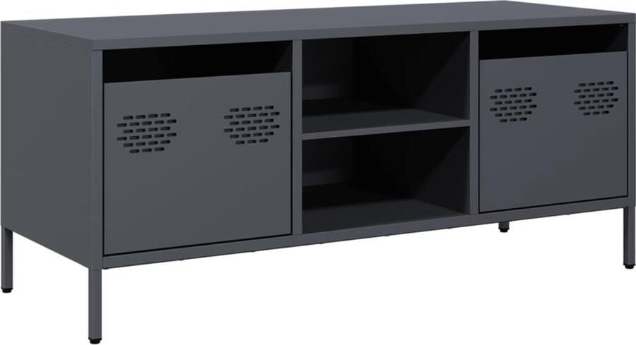 VidaXL Tv-meubel 101 5x39x43 5 cm staal antraciet Tv-meubel Salontafel Mediastand Opbergkast Zwart Metalen Meubilair