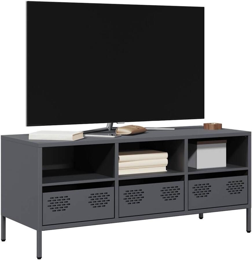 VidaXL Tv-meubel 101 5x39x43 5 cm Staal Antraciet Tv Meubel Tv Kast Metal Tv Stand Zwart Tv Meubel Antraciet Tv Meubilair