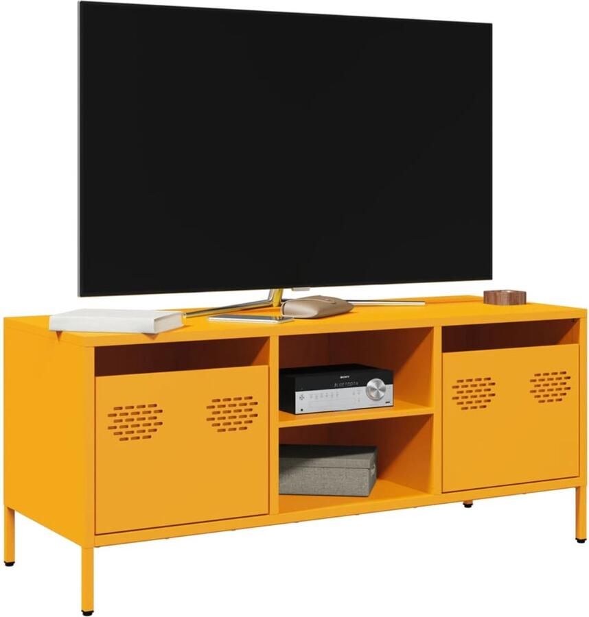 VidaXL Tv-meubel 101 5x39x43 5 cm Staal Mosterdgeel Tv-meubel Tv-meubelen Tv Kast Opbergkast