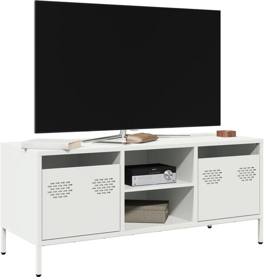 VidaXL Tv-meubel 101 5x39x43 5 cm Staal Wit Tv-meubel Tv-meubelen Tv Kast Opbergkast