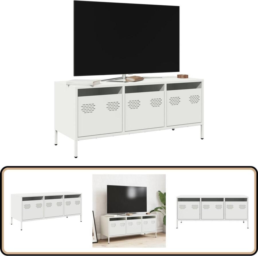 VidaXL Tv-meubel 101 5x39x43 5 cm Wit Staal Tv-meubel Tv-meubelen Tv Kast Opbergkast