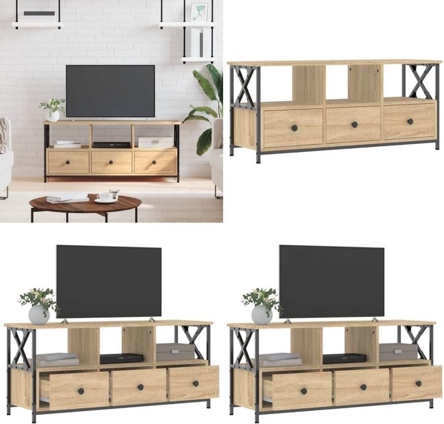 VidaXL Tv-meubel 102x33x45 cm bewerkt hout en ijzer sonoma eikenkleur Tv-meubel Tv-meubelen Tv-standaard Televisiemeubel