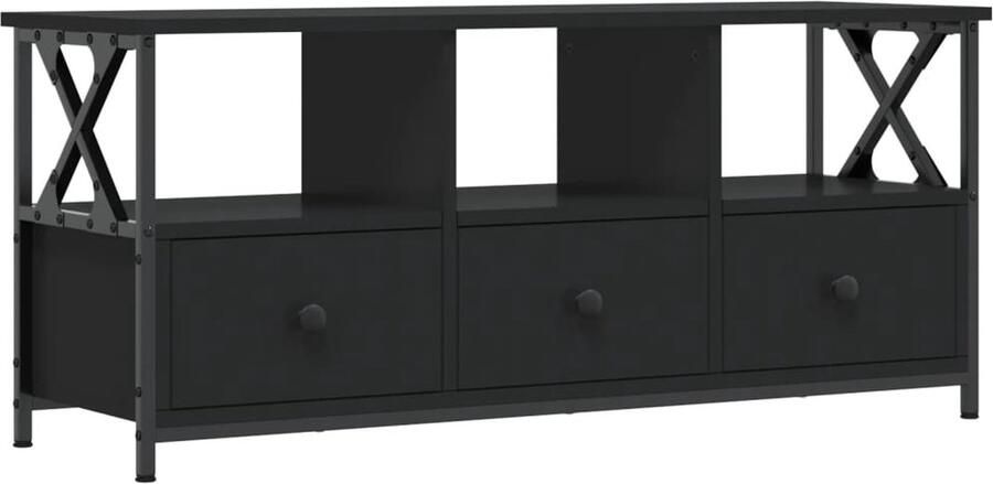 VidaXL Tv-meubel 102x33x45 cm Zwart Hout & IJzer Industriele Tv Kast Tv Meubels Tv Stand Zwarte Tv Kast Houten Tv Kast Tv Kast Met Lade Media Kast Salontafel Woonkamerdecoratie Opslagoplossing Design Tv Kast