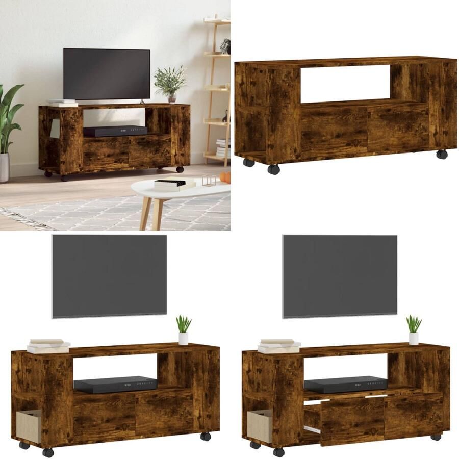 VidaXL Tv-meubel 102x34 5x43 cm bewerkt hout gerookt eikenkleurig Tv-kast Tv-kasten Tv-meubel Hifi-meubel