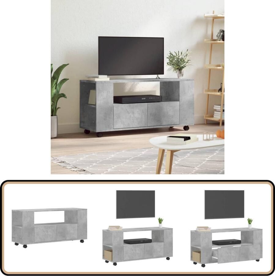 VidaXL Tv-meubel 102x34 5x43 cm Bewerkt hout Grijs Tv Kast Tv Meubels Houten Tv Kast Grijs Tv Kast Beton Grijze Tv Kast Media Kast Salontafel Living Room Furniture Woonkamer Meubelen