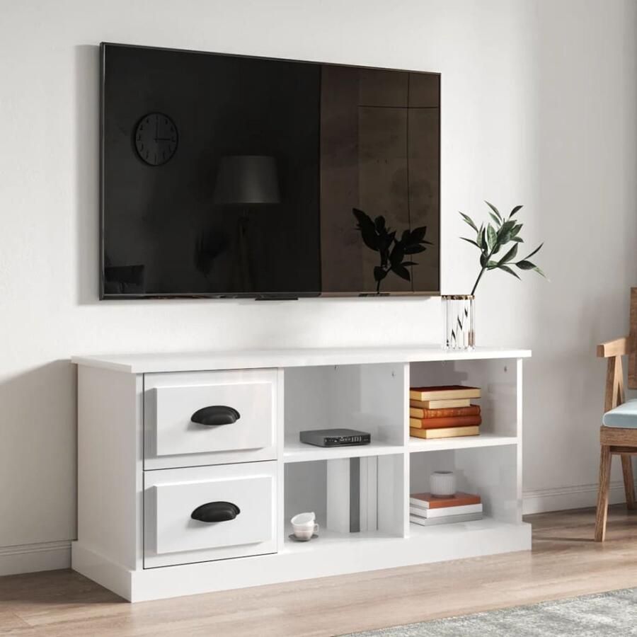 VidaXL Tv-meubel 102x35 5x47 5 cm Hoogglans wit Tv Kast Houten Tv Kast Witte Tv Kast Media Kast Salontafel Woonkamer Meubilair Opslagkast Televisiecast Modern Tv Meubel Stijlvolle Tv Kast - Foto 2
