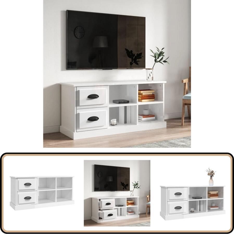 VidaXL Tv-meubel 102x35 5x47 5 cm Hoogglans wit Tv Kast Houten Tv Kast Witte Tv Kast Media Kast Salontafel Woonkamer Meubilair Opslagkast Televisiecast Modern Tv Meubel Stijlvolle Tv Kast