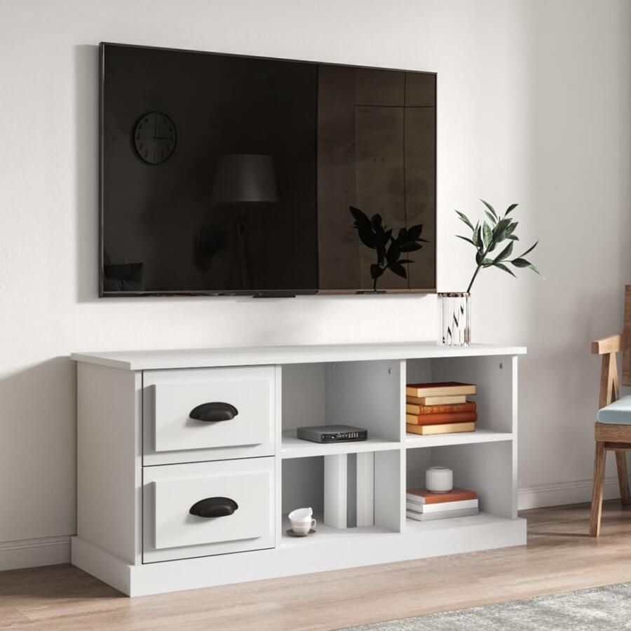 VidaXL Tv-meubel 102x35 5x47 5 cm Wit Bewerkt hout Tv Kast Tv Meubels Hifi Meubelen Houten Tv Kast Wit Tv Kast Media Kast Salontafel