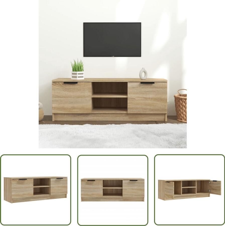VidaXL Tv-meubel 102x35x36 5 cm Sonoma eikenkleur Tv Kast Salontafel Houten Meubels TV Stand Media Kast Woonkamerdecoratie Bruine Meubelen Landelijke Stijl Scandinavische Meubels Modern Tv Meubel