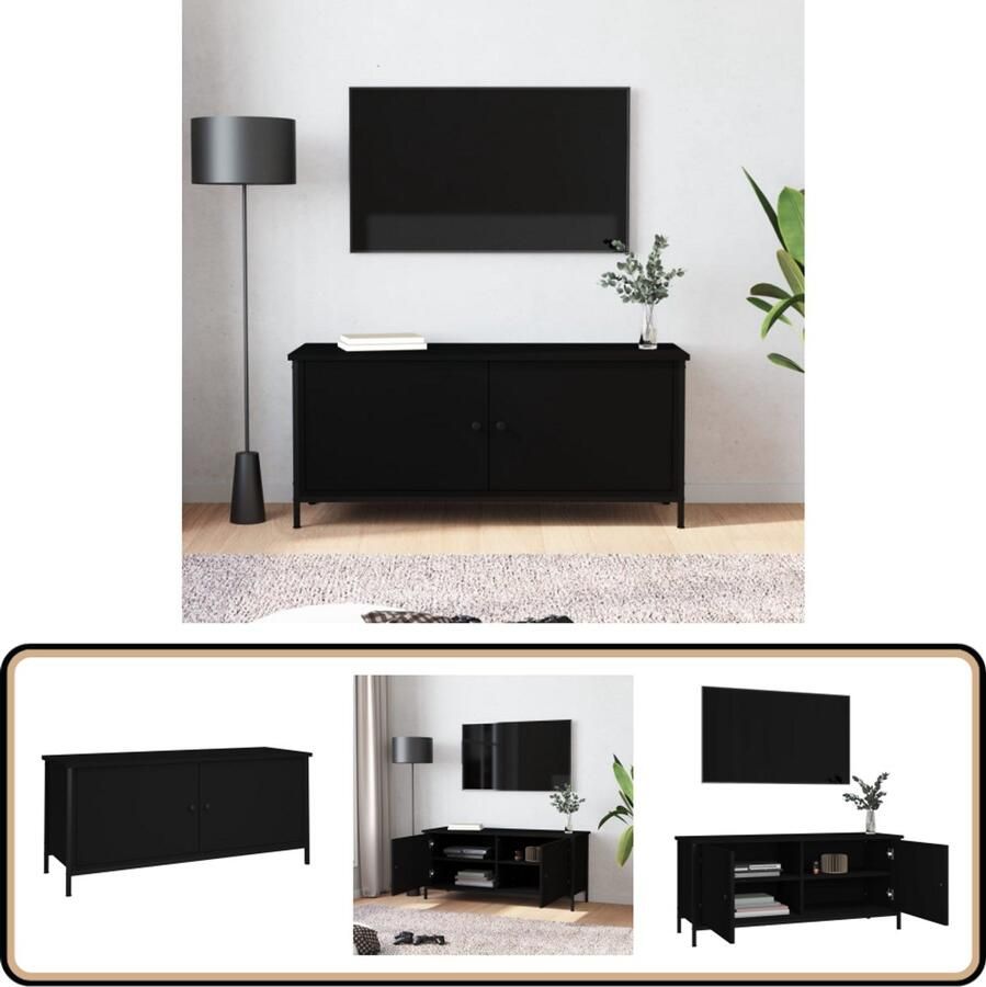 VidaXL Tv-meubel 102x35x45 cm Bewerkt hout Zwart Tv Kast Houten Tv Stand Zwarte Tv Tafel Media Kast Salontafel