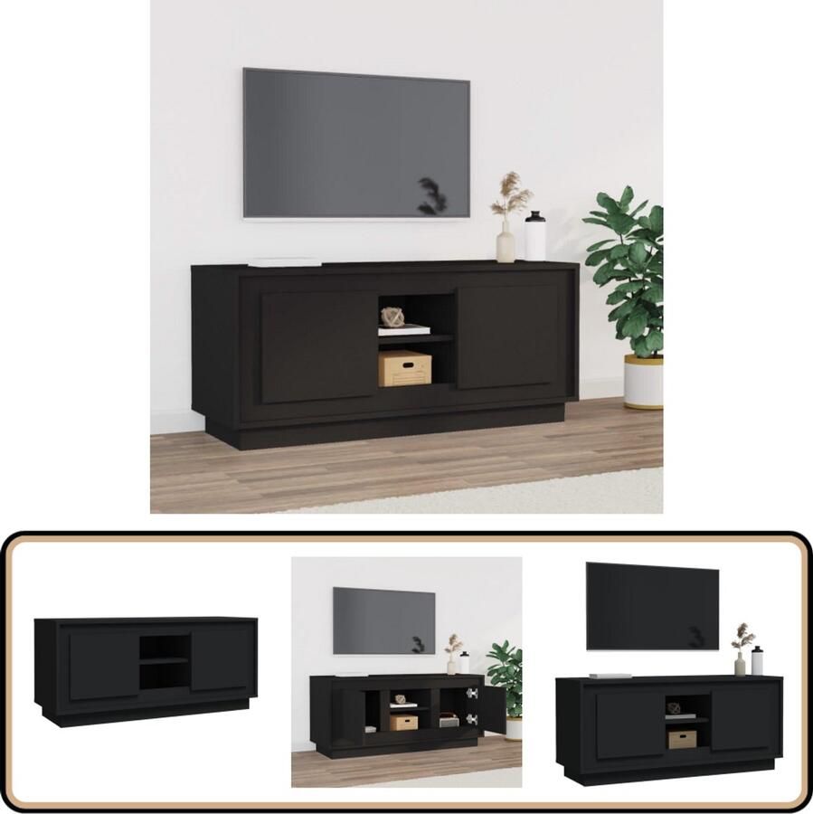 VidaXL Tv-meubel 102x35x45 cm Bewerkt hout Zwart Tv-meubel Houten Tv-meubel Zwarte Tv-standaard Media Kast Salon Meubilair Woonkamerinrichting Bergruimte Tv Stand Modern Tv-meubel