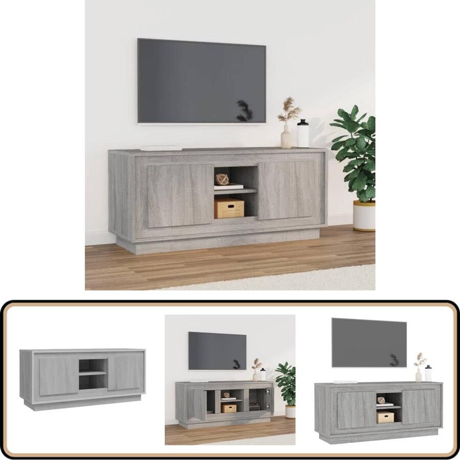 VidaXL Tv-meubel 102x35x45 cm Grijs Sonoma Eiken Tv-meubel Salontafel Houten Meubels Grijze Meubels Media Kast Bergruimte