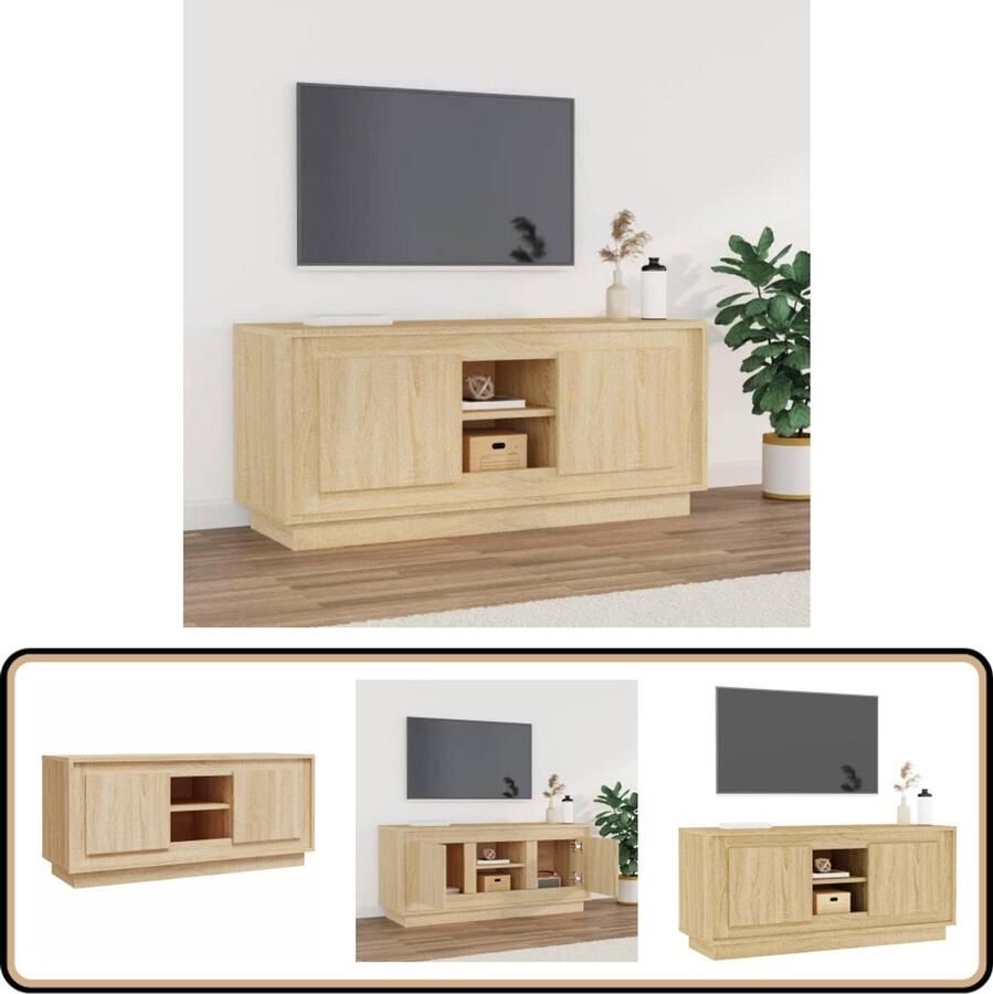 VidaXL Tv-meubel 102x35x45 cm Sonoma eikenhout Tv-meubel Salontafel Houten Meubels Opbergruimte Media Kast Sonomaneikleurig Bruine Meubels Landelijke Stijl Livingroom Furniture