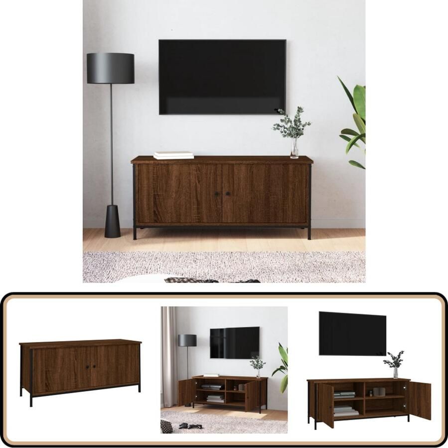 VidaXL Tv-meubel 102x35x45 cm Sonoma eikenkleurig Tv-meubel Salontafel Houten Meubels Bruin Meubilair Media Kast Bergruimte Opbergvakken Landelijke Stijl Industrieel Design Tv Stand