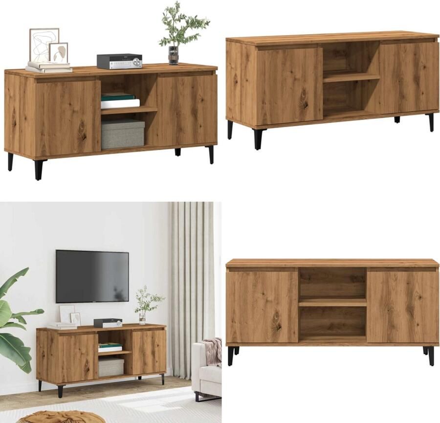 VidaXL Tv-meubel 102x35x50 cm bewerkt hout artisanaal eikenkleur Tv-meubel Tv-kasten -Tv-standaard Tv-meubel