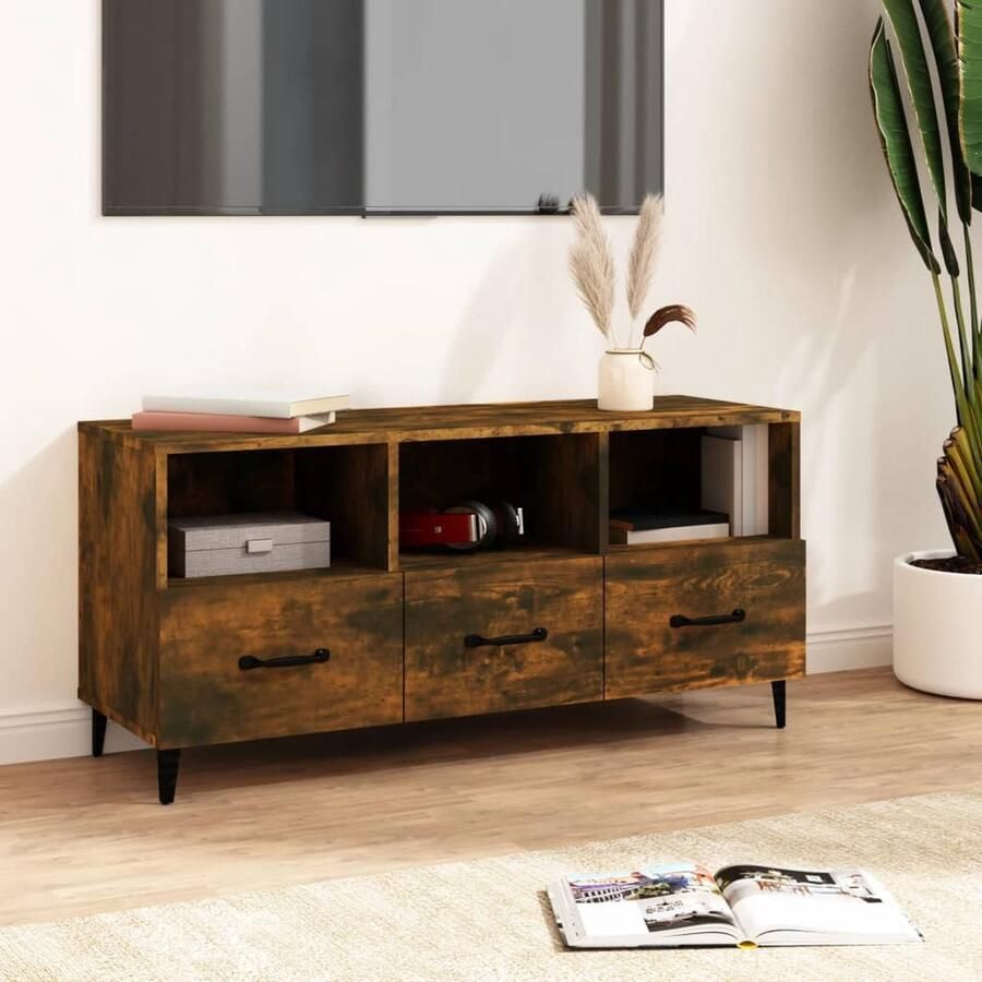 VidaXL Tv-meubel 102x35x50 cm Gerookt eiken Tv Kast Houten Tv Kast Tv Meubel Design Tv Kast Bruine Tv Kast Modern Tv Kast Bergruimte Tv Kast Tv Stand Living Room Furniture Interieurdecoratie Woonaccessoires - Foto 2
