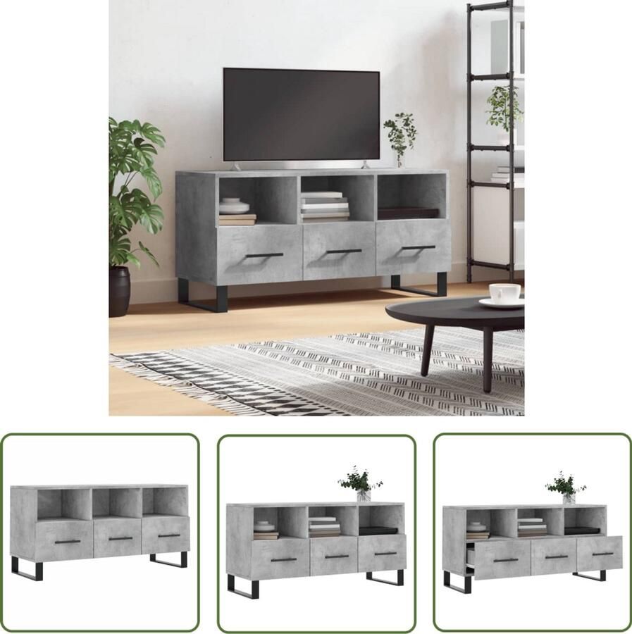VidaXL Tv-meubel 102x36x50 cm Betongrijs Tv-meubel Houten Tv-meubel Beton Grijs Tv-meubel Mediabox Salontafel Opberg Kast Living Room Furniture