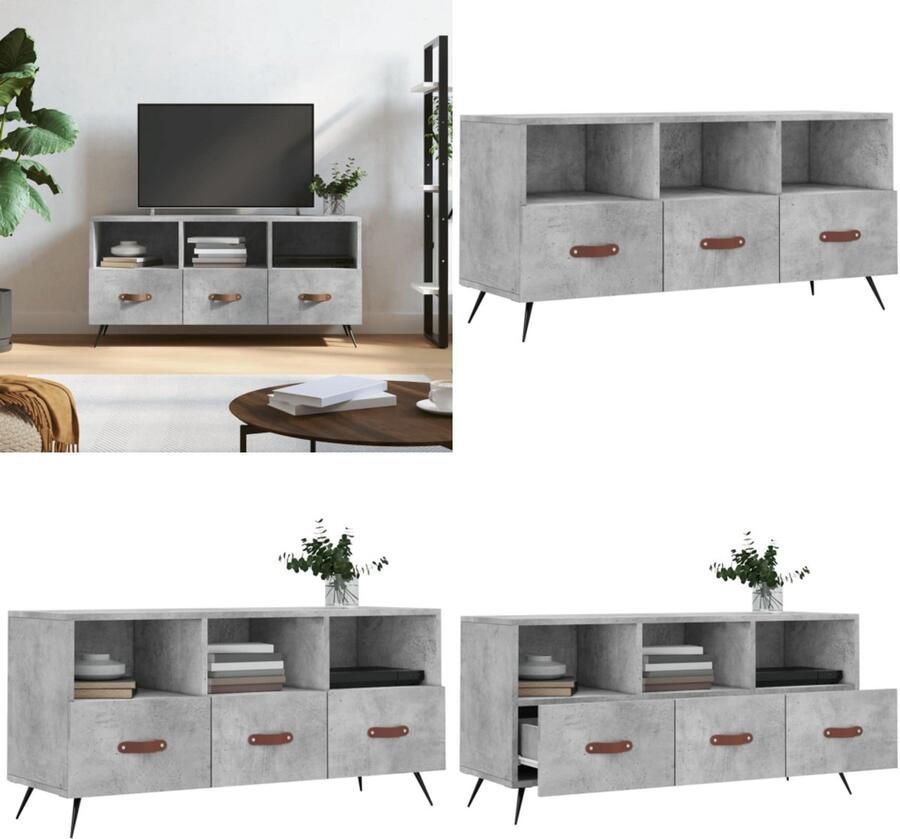 VidaXL Tv-meubel 102x36x50 cm bewerkt hout betongrijs Tv-meubel Tv-meubelen Tv Kast Opbergkast
