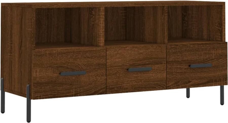 VidaXL Tv-meubel 102x36x50 cm Bruin Eiken Hout & IJzer Tv Kast Bruine Eiken Kleur Houten Tv Stand Tv Meubel Modern Mediabox Salontafel Opbergvakken Ruime Opbergruimte Tv Tafel
