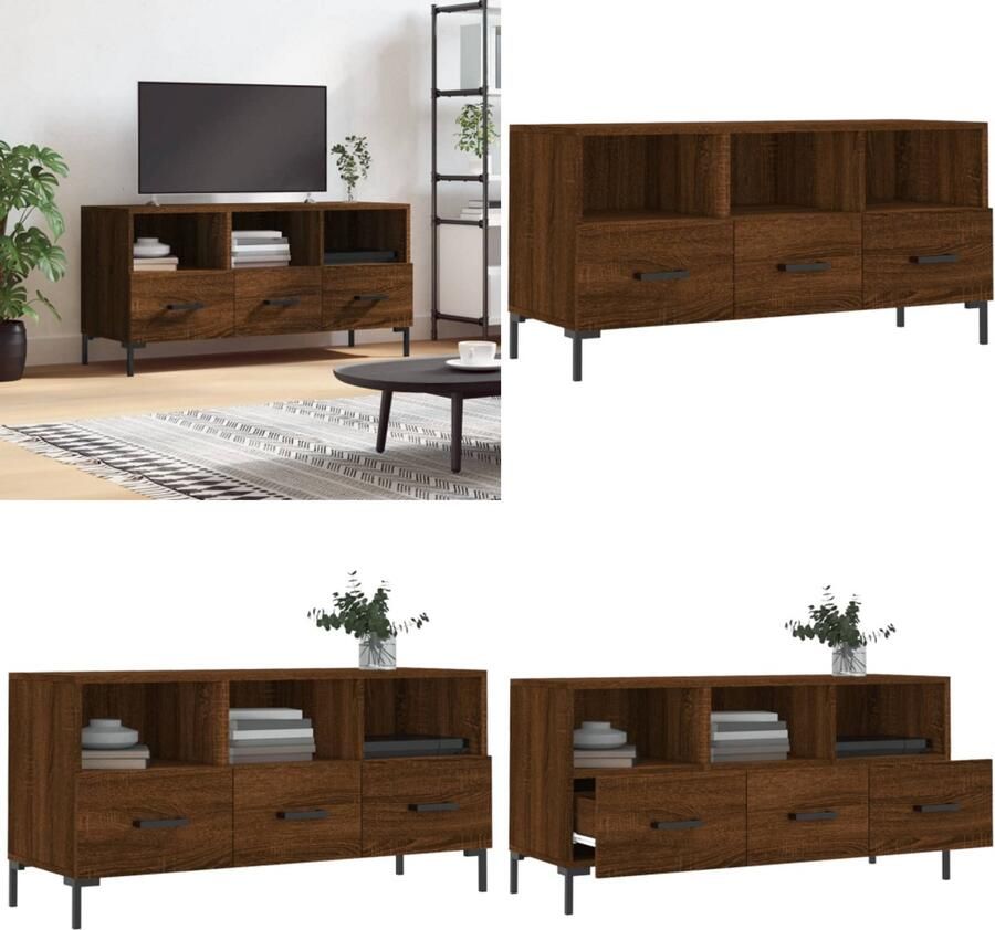 VidaXL Tv-meubel 102x36x50 cm bewerkt hout bruin eikenkleur Tv-meubel Tv-meubelen Tv Kast Opbergkast