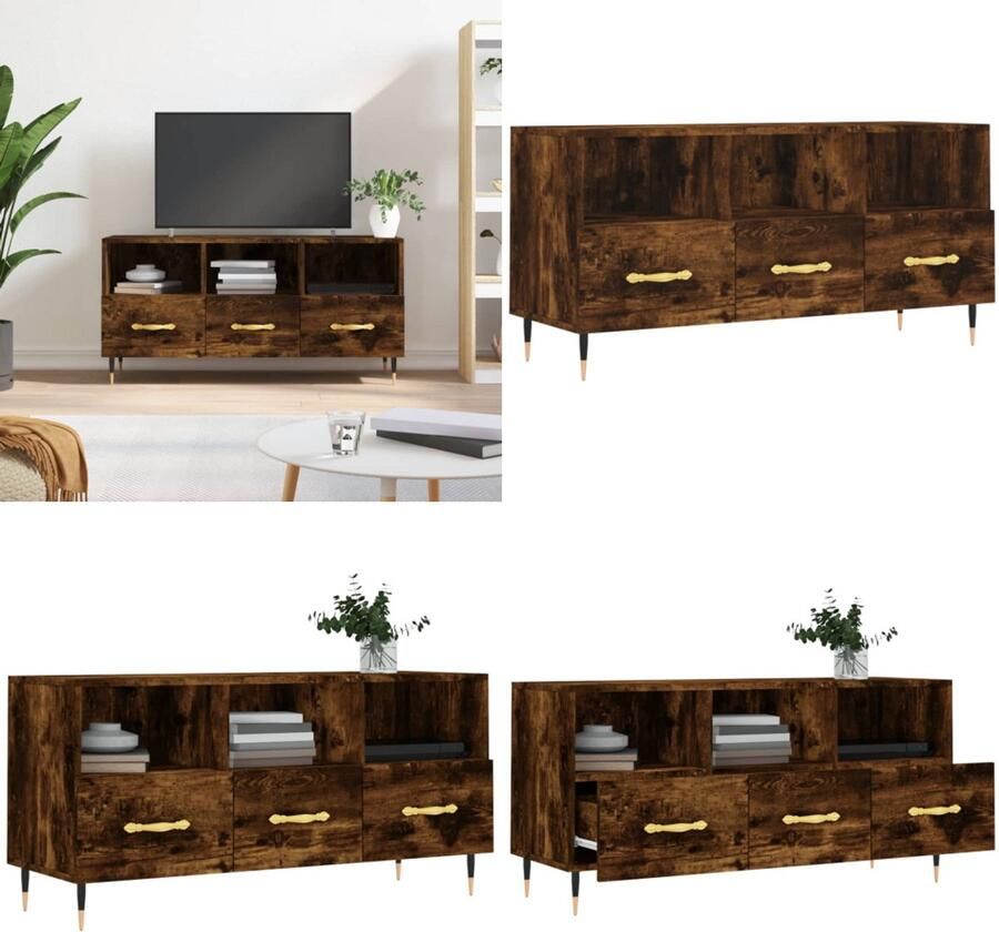 VidaXL Tv-meubel 102x36x50 cm bewerkt hout gerookt eikenkleurig Tv-meubel Tv-meubelen Tv Kast Opbergkast