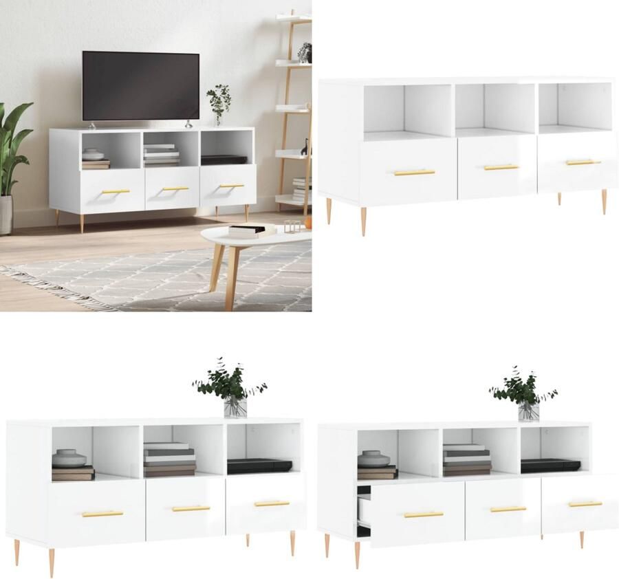 VidaXL Tv-meubel 102x36x50 cm bewerkt hout hoogglans wit Tv-meubel Tv-meubelen Tv Kast Opbergkast