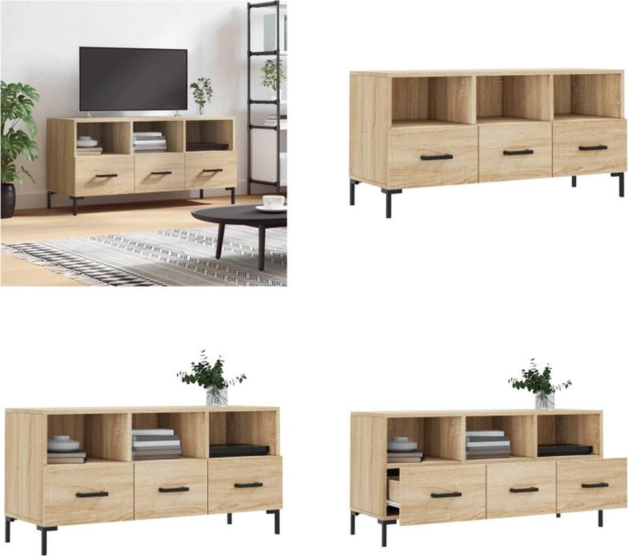 VidaXL Tv-meubel 102x36x50 cm bewerkt hout sonoma eikenkleurig Tv-meubel Tv-meubelen Tv Kast Opbergkast