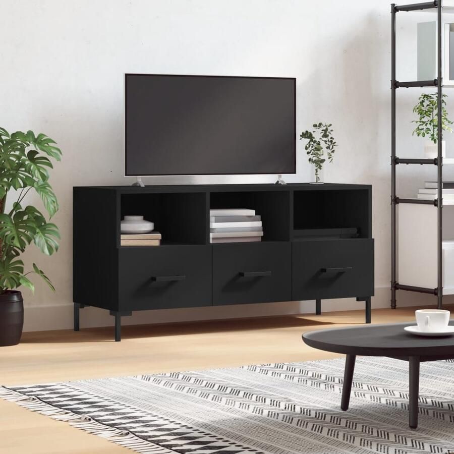 VidaXL Tv-meubel 102x36x50 cm Bewerkt hout Zwart Televisiekast Kast Mediakast Zwarte Kast Houten Kast Tv Meubel Tv Stand Salontafel - Foto 2