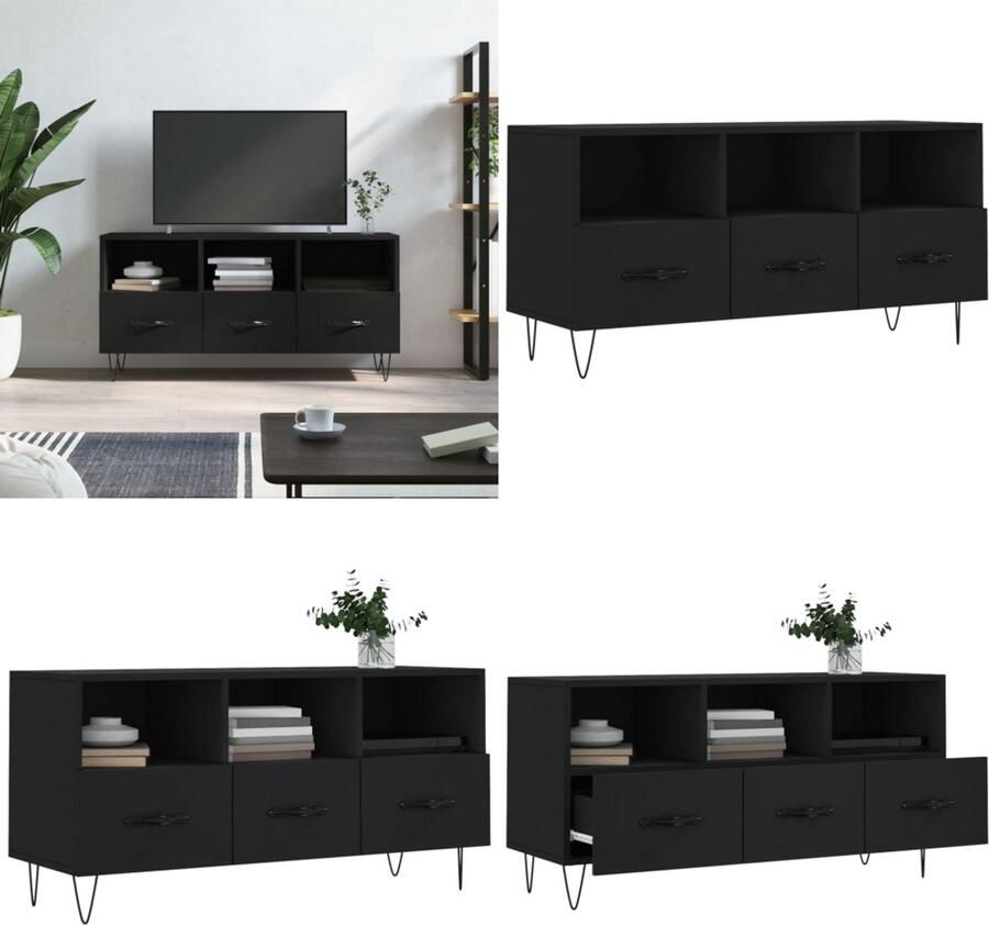 VidaXL Tv-meubel 102x36x50 cm bewerkt hout zwart Tv-meubel Tv-meubelen Tv Kast Opbergkast