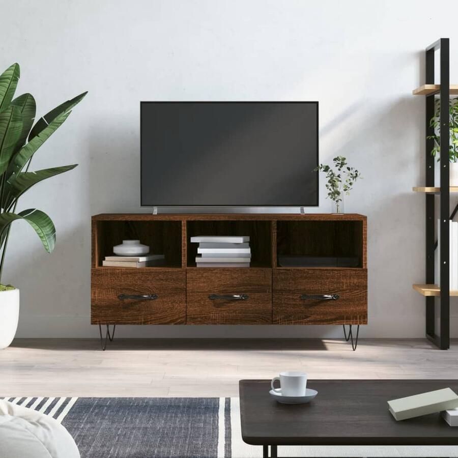 VidaXL Tv-meubel 102x36x50 cm Bruin Eiken Hout Televisiesecretaris Tv Kast Mediakast Houten Tv Meubel Bruine Eiken Kleur Opbergkast - Foto 2