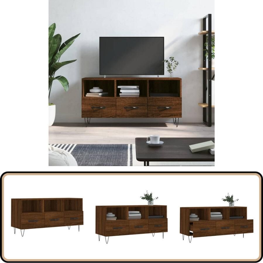 VidaXL Tv-meubel 102x36x50 cm Bruin Eiken Hout Televisiesecretaris Tv Kast Mediakast Houten Tv Meubel Bruine Eiken Kleur Opbergkast