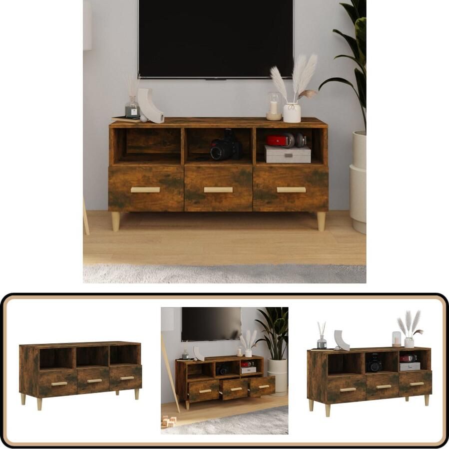 VidaXL Tv-meubel 102x36x50 cm Gerookt eiken Tv Kast Tv Meubel Houten Tv Stand Bruine Tv Kast Design Tv Kast Media Kast Entertainment Center Living Room Furniture Interieurdecoratie