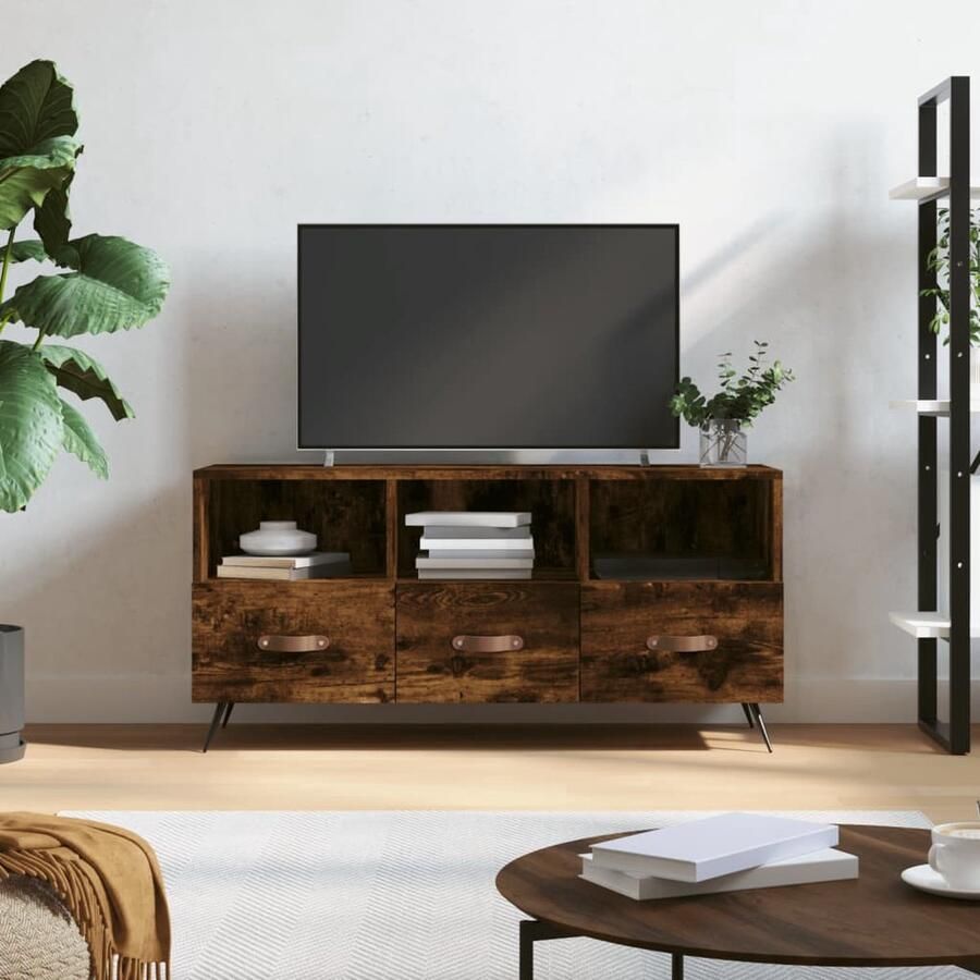 VidaXL Tv-meubel 102x36x50 cm Gerookt eiken Tv Meubel Kast Salontafel Houten Tv Stand Opbergkast Mediakast Bruine Tv Kast - Foto 2
