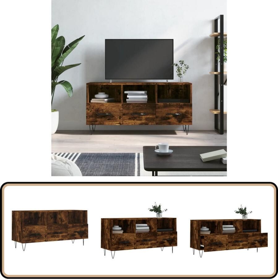 VidaXL Tv-meubel 102x36x50 cm Gerookt eiken Tv Meubel Kast Salontafel Vintage Houten Tv Stand - Foto 2