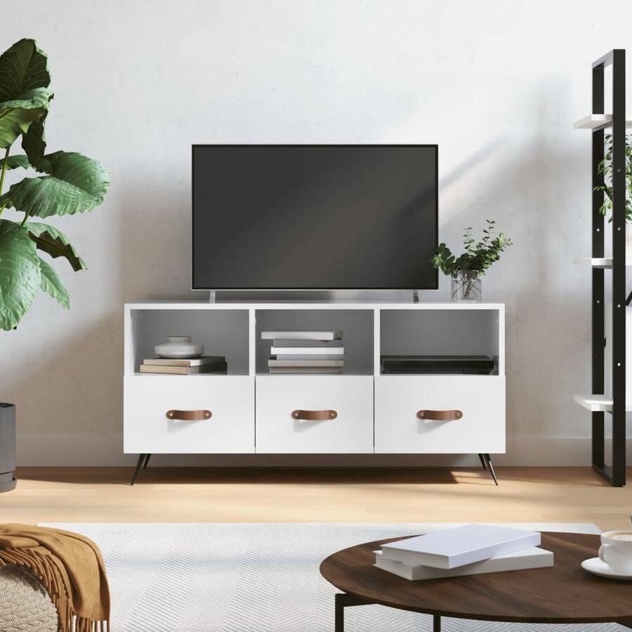 VidaXL Tv-meubel 102x36x50 cm Hoogglans Wit Televisieserie Kast Mediakast Tv Meubel Tv Stand Salontafel Woonkamerinrichting Houten Kast Witte Kast Modern Tv Meubel - Foto 2
