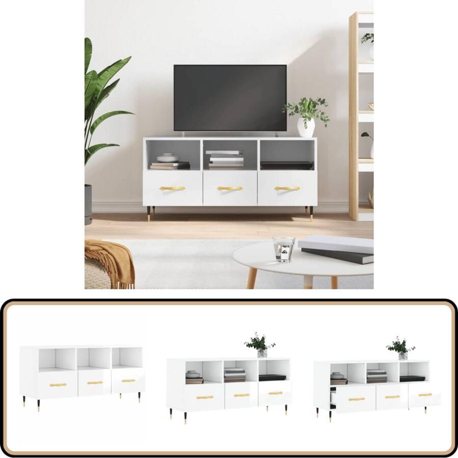 VidaXL Tv-meubel 102x36x50 cm Hoogglans wit TV Meubel Kast Mediakast Opbergkast Witte Kast Houten Kast Modern Tv Meubel
