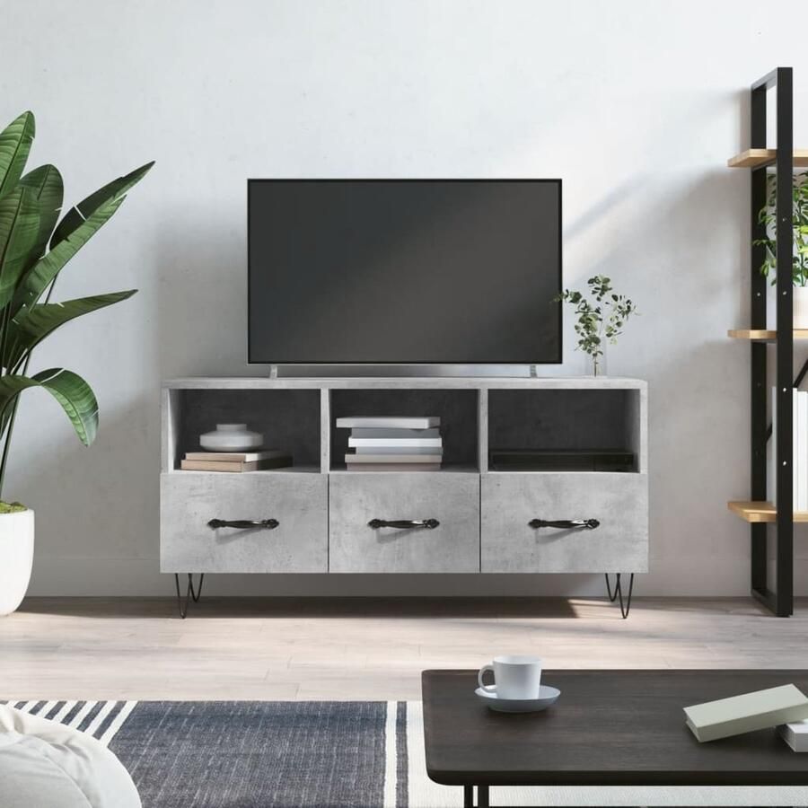 VidaXL Tv-meubel 102x36x50 cm Hout en IJzer Grijs Tv Kast Televisiesecretaris Beton Grijs Houten Tv Stand Tv Tafel Living Room Furniture Salontafel Mediabox - Foto 2